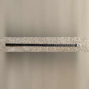 Black Studded Belt with Silver Buckle- Genuine Leather